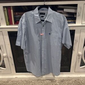 Ariat Pro Series Men's Navy and White Checkered Button Down Shirt